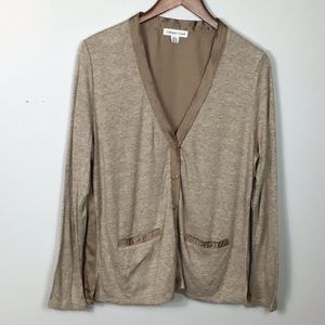 Tan heather boyfriend cardigan lightweight wool MD